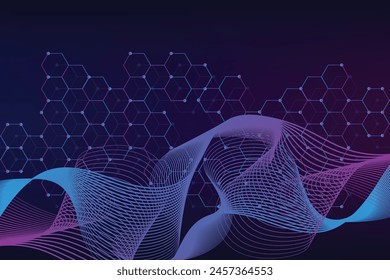 Technology abstract lines and dots connect background with hexagons. Hexagons connection digital data and big data concept