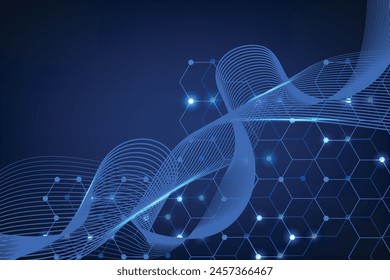 Technology abstract lines and dots connect background with hexagons. Hexagons connection digital data and big data concept