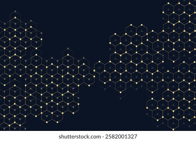 Technology abstract lines and dots connect background with hexagons. Hexagons connection digital data and big data concept