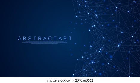 Technology abstract lines and dots connection background. Connection digital data and big data concept. Digital data visualization. Vector illustration