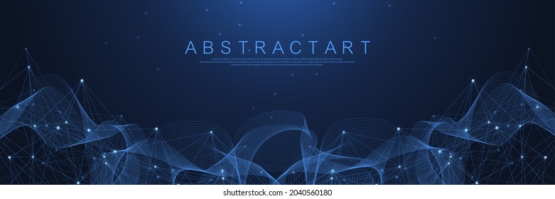 Technologie abstrakte Linien und Punktverbindungshintergrund. Digitale Daten und Big Data Konzept verbinden. Visualisierung digitaler Daten. Wellen fließen. Quantenexplosionstechnologie. Vektorgrafik