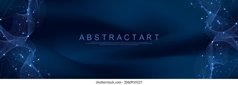 Technology abstract lines and dots connection background. Connection digital data and big data concept. Digital data visualization. Waves flow. Quantum explosion technology. Vector illustration
