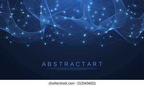 Tecnología, líneas abstractas y puntos de fondo de conexión. Conexión de datos digitales y concepto de big data. Visualización de datos digitales. Ilustración del vector
