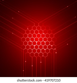 technology abstract lines. hexagonal movement on center.