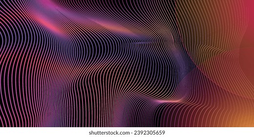 Technologie abstrakte Linien auf schwarzem Hintergrund. Unduldig bunter Wave Swirl, Frequenz-Schallwelle, verdrillte Kurvenlinien mit Mischeffekt abstrakte Vektorgrafik bunte Linien Wellenkunst moderne bunt

