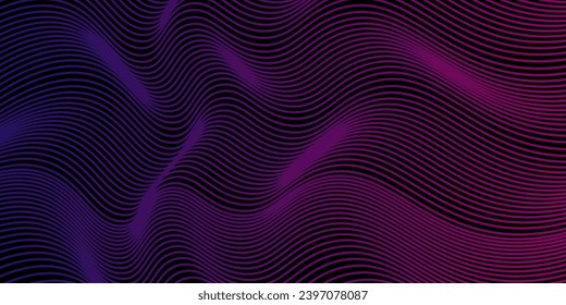 Technologie abstrakte Linien auf schwarzem Hintergrund. Unduldig bunter Wave Swirl, Frequenz-Schallwelle, verdrehte Kurvenlinien mit Blendeffekt abstrakte Vektorgrafik bunte Linien Wellenkunst modern 

