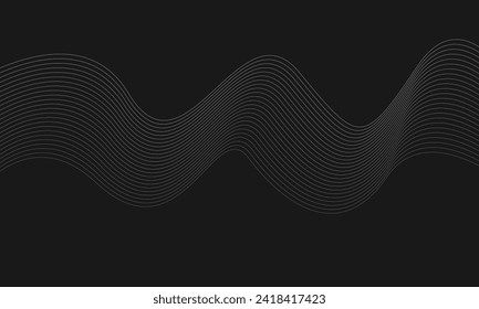 Technology abstract lines on black background. Grey wave swirl, frequency sound wave, twisted curve lines with blend effect.