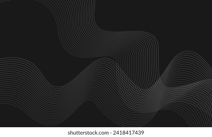 Tecnología líneas abstractas sobre fondo negro. Giro de ondas grises, onda de sonido de frecuencia, líneas de curva retorcidas con efecto de mezcla.