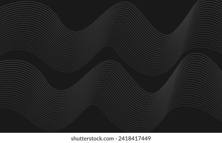 Tecnología líneas abstractas sobre fondo negro. Giro de ondas grises, onda de sonido de frecuencia, líneas de curva retorcidas con efecto de mezcla.
