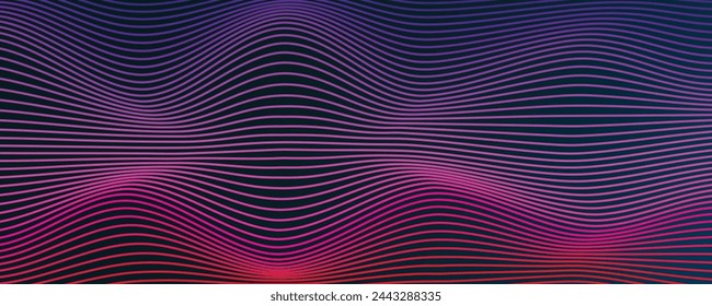 Technologie abstrakte Linien auf schwarzem Hintergrund. Wellenförmige bunte Wellen, Frequenzschallwellen. eps10