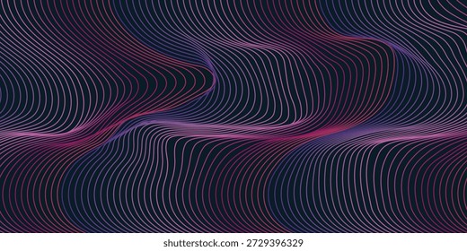 Linhas abstratas de tecnologia no plano de fundo preto. Ondas coloridas onduladas, ondas sonoras de frequência. ilustração vetorial