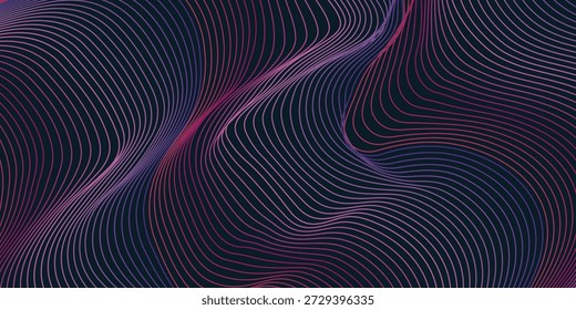 Technology abstract lines on black background. Wavy colorful waves, frequency sound waves. Modern Creative trendy design