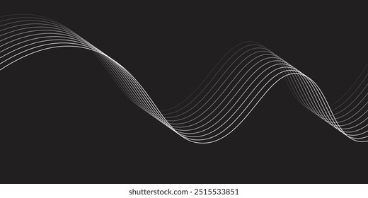 Technologie abstrakte Linien auf weißem Hintergrund. Undulated Gray Wave Swirl, Frequenz Schallwelle, verdrillte Kurven Linien