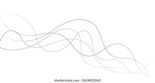 Technology abstract lines on white background. Undulate Grey Wave Swirl, frequency sound wave, twisted curve lines with blend effect	