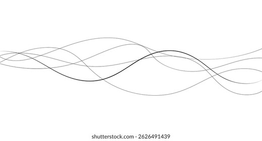 Technology abstract lines on white background. Undulate Grey Wave Swirl, frequency sound wave, twisted curve lines with blend effect