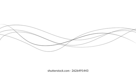 Technology abstract lines on white background. Undulate Grey Wave Swirl, frequency sound wave, twisted curve lines with blend effect