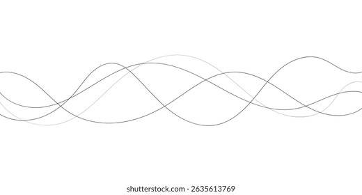Technology abstract lines on white background. Undulate Grey Wave Swirl, frequency sound wave, twisted curve lines with blend effect