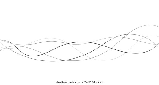 Technology abstract lines on white background. Undulate Grey Wave Swirl, frequency sound wave, twisted curve lines with blend effect