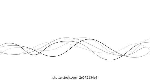 Technology abstract lines on white background. Undulate Grey Wave Swirl, frequency sound wave, twisted curve lines with blend effect	