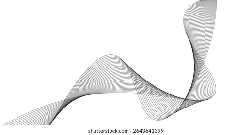 Linhas abstratas de tecnologia sobre fundo branco. Onda sonora de frequência, linhas de curva torcidas com efeito de mistura.vetor
