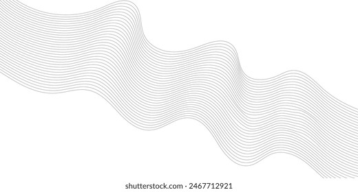 Technology abstract lines. White background with black waves. Vector abstract banner design. Abstract wave element for design. Wave with lines created using blend tool. Curved wavy line smooth stripe.