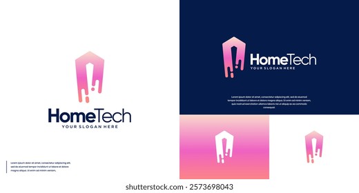 technology abstract logo with house shape, innovation, vector graphic design.