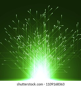 technology abstract with mowing particules with energy trails.