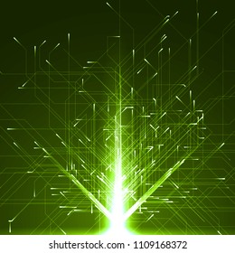technology abstract with mowing particules with energy trails.