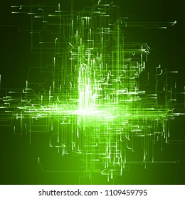 technology abstract with mowing particules with energy trails.