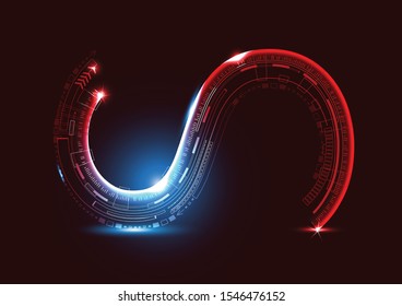 Technology abstract neon font and alphabet. techno effect logo designs for business growth to successful.