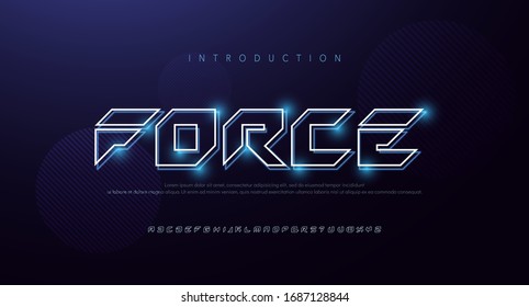 Technology abstract neon font and alphabet. techno effect logo designs. Typography digital, space, movie, game fonts design concept . vector illustration