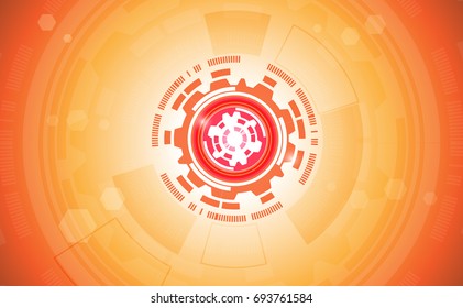 technology abstract in orange and black background.World of technology, digital age