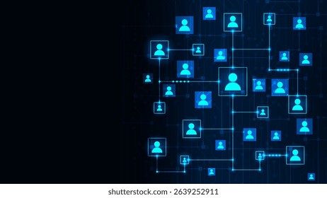 Technology abstract representation computer networks and users in the form icons of people in squares shape