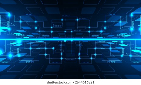 Technology abstract representation computer networks and line circuit in square perspective view