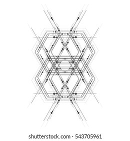 Technology abstract sacred form template with connecting lines and dots. Connection structure, vector illustration