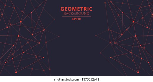 Technology abstract triangles shapes red color with connecting dots and lines with copy space. Big data visualization. Connection structure. Vector science background illustration.