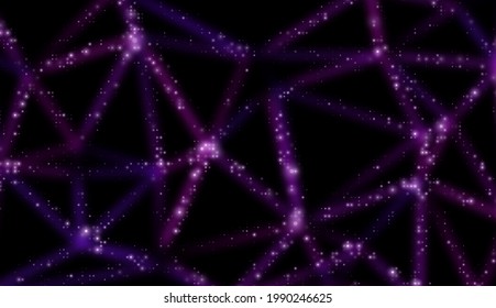 Technology abstract vector background. Data visualization glowing neon lines with glitter. Polygonal space low poly wallpaper. Futuristic triangle geometric plexus for your design.