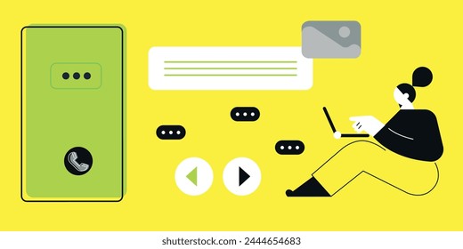 Technology. Abstract Vector illustration of website design, development, programming, SEO. Digital chat bot, robot application, conversation