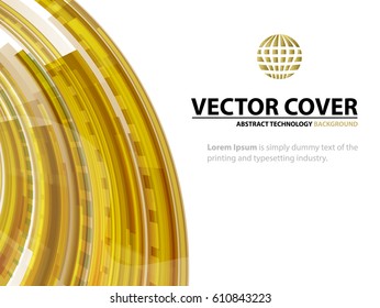 Technology abstract yellow background with transparency hologram and shapes. Motion modern vector backdrop for design poster and web banners which use in business and science. Digital signs on white