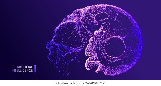Technologie-KI-Banner. Gepunktete, runde Webhintergründe. Künstliche Intelligenz futuristischen Wirbel verbinden Audio-Design.