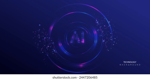 Technology ai banner for web. Particles dots big data neon background. Artificial Intelligence futuristic circles connect design. Cyber round vector concept.
