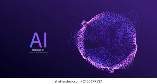 Tecnología ai Anuncio para el Web. Fondo de neón de big data de partículas punteadas. Los círculos futuristas de Inteligencia Artificial conectan el diseño. Concepto de ciberronda.	