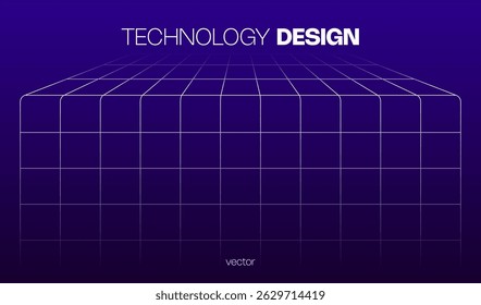 Technology ai blue background perspective grid. Futuristic cyber surface. Vector blue mesh on a colorful background. Digital space wireframe landscape, ideal for web banners and hi-tech concepts. 