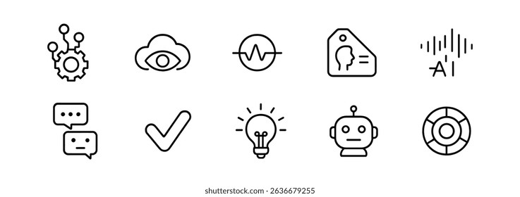 Technology and ai line icon set. digital, innovation, data, and connection icons collection