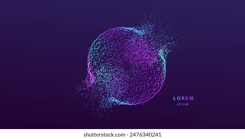 Technology ai particles banner. Dots cosmos explosion big data neon background. Artificial Intelligence futuristic splash circles connect design.