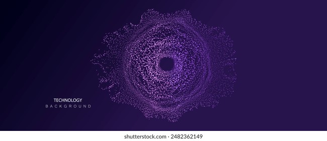 Technology ai particles banner. Dots cosmos explosion big data neon background. Artificial Intelligence futuristic splash connect vector design.