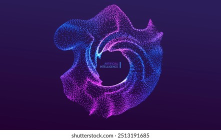 Banner de partículas de ar de tecnologia. Pontos explosão grandes dados neon plano de fundo redondo. Inteligência Artificial biologia círculos futuristas neurônios conectar design.