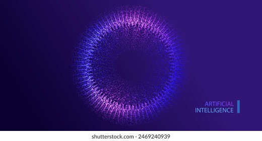 Tecnología ai partículas redondas 
Anuncio de puntos. Fondo de neón Cosmos big data. Inteligencia Artificial futurista brillante círculo conectar diseño.	