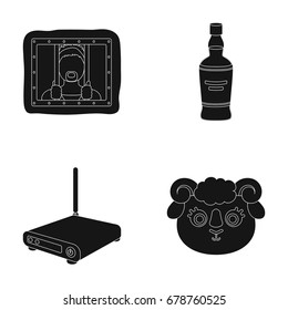 technology, alcohol and or web icon in black style. animal, prison icons in set collection.