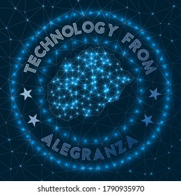 Technology From Alegranza. Futuristic geometric badge of the island. Technological concept. Round Alegranza logo. Vector illustration.